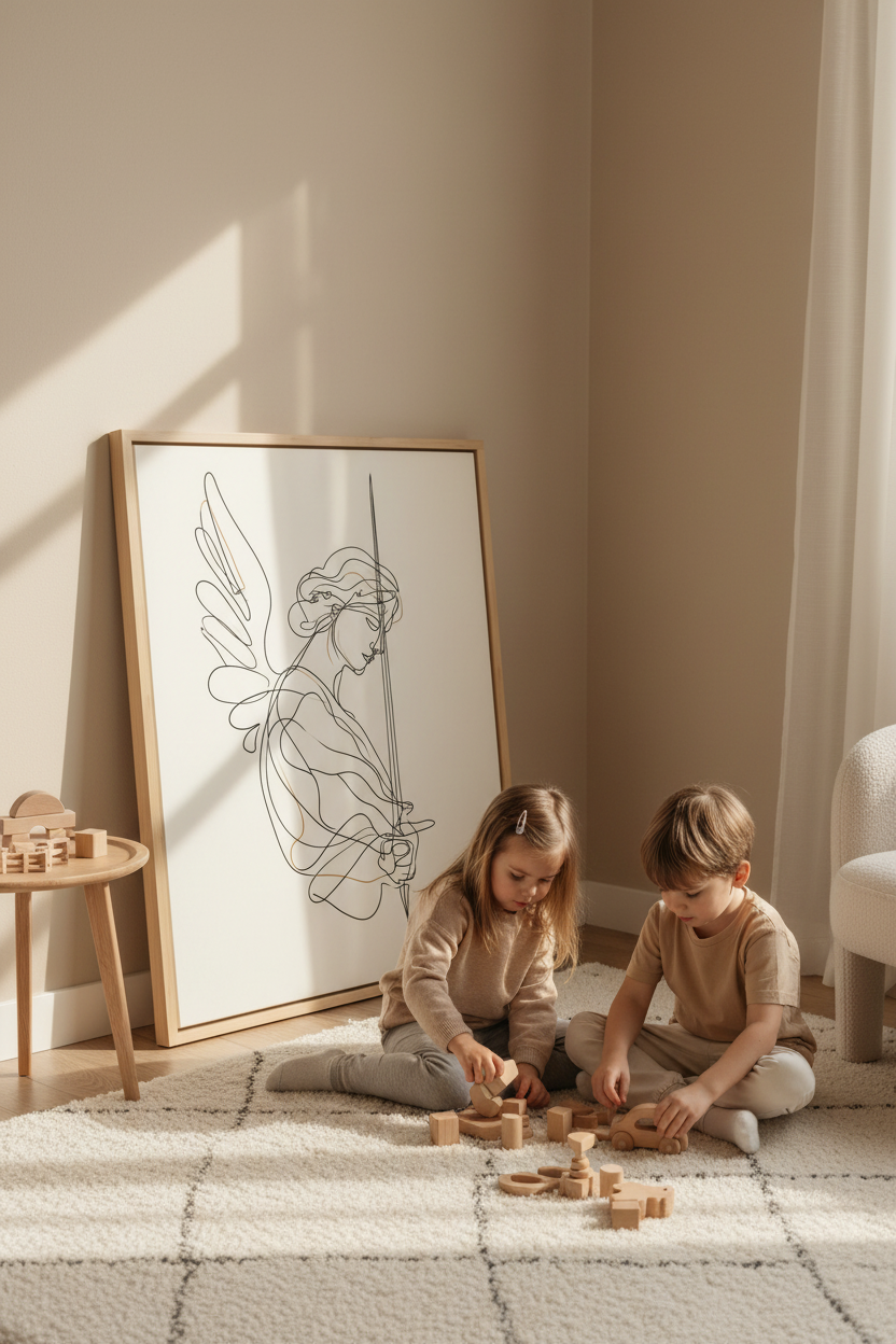 Angel of Courage – Minimalist Warrior Angel Christian Wall Art