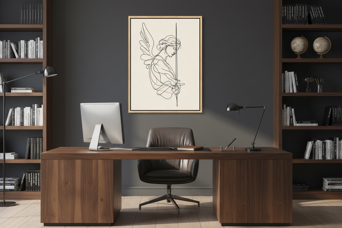 Angel of Courage – Minimalist Warrior Angel Christian Wall Art