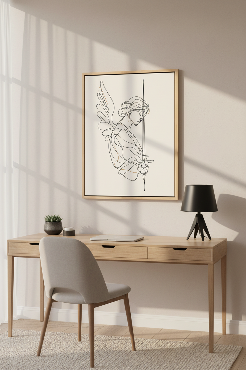 Angel of Courage – Minimalist Warrior Angel Christian Wall Art