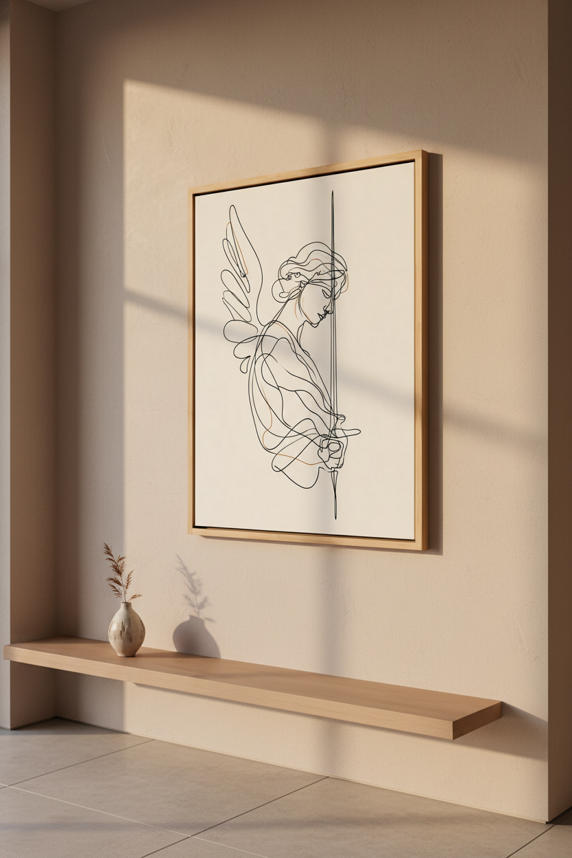 Angel of Courage – Minimalist Warrior Angel Christian Wall Art