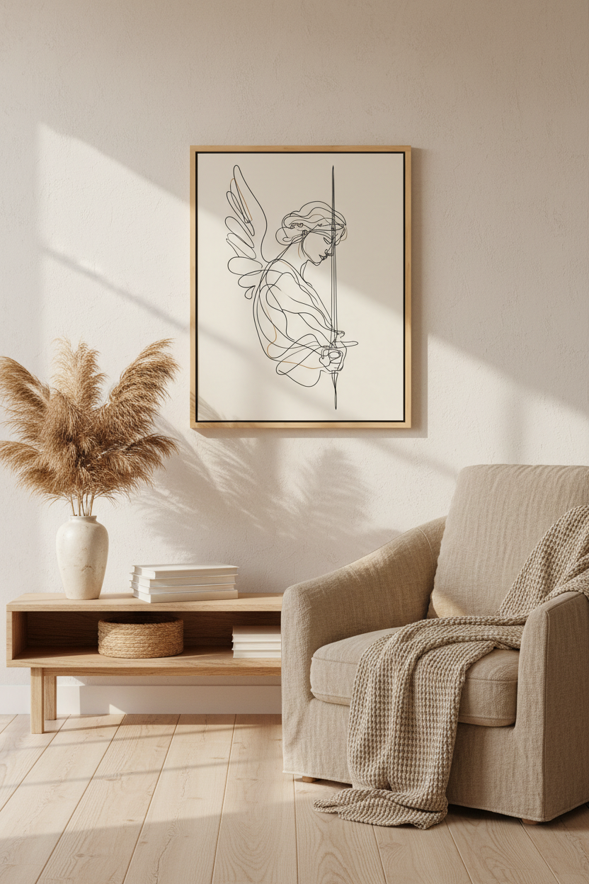 Angel of Courage – Minimalist Warrior Angel Christian Wall Art