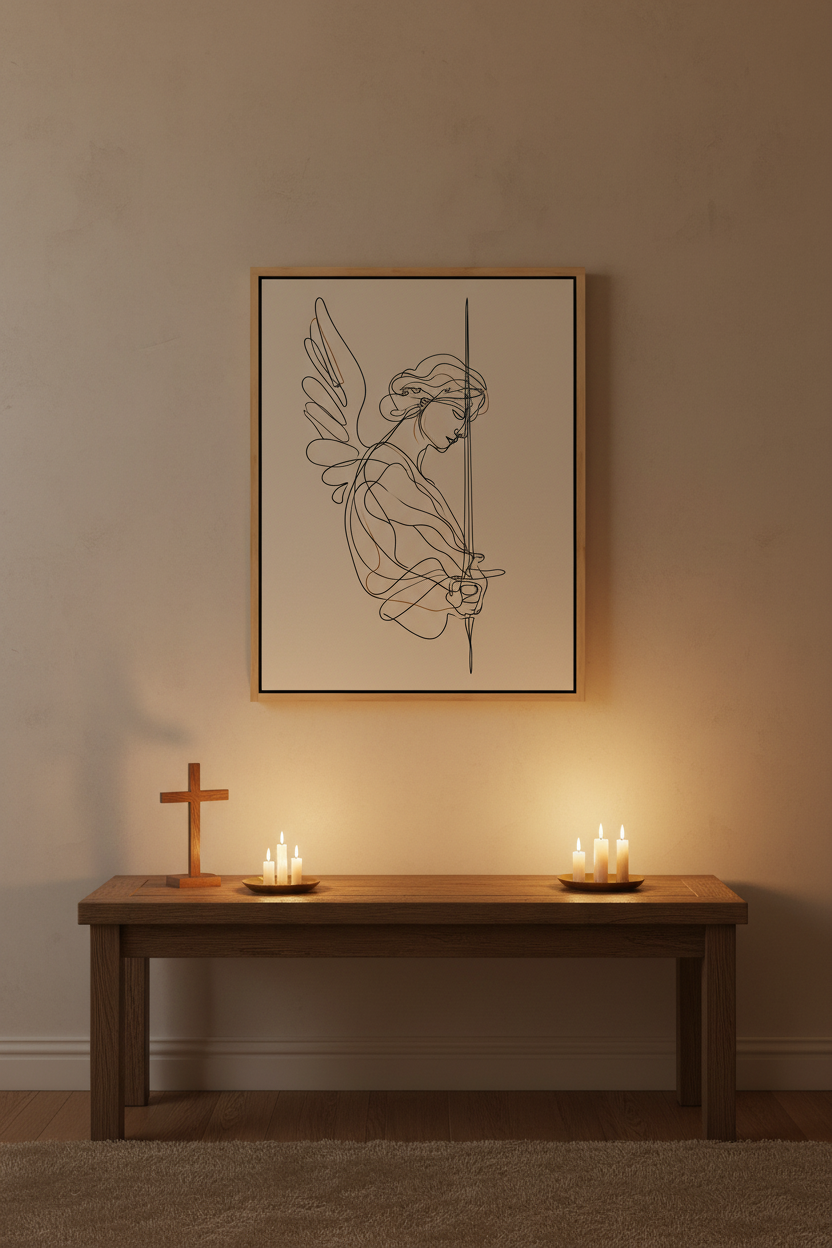 Angel of Courage – Minimalist Warrior Angel Christian Wall Art