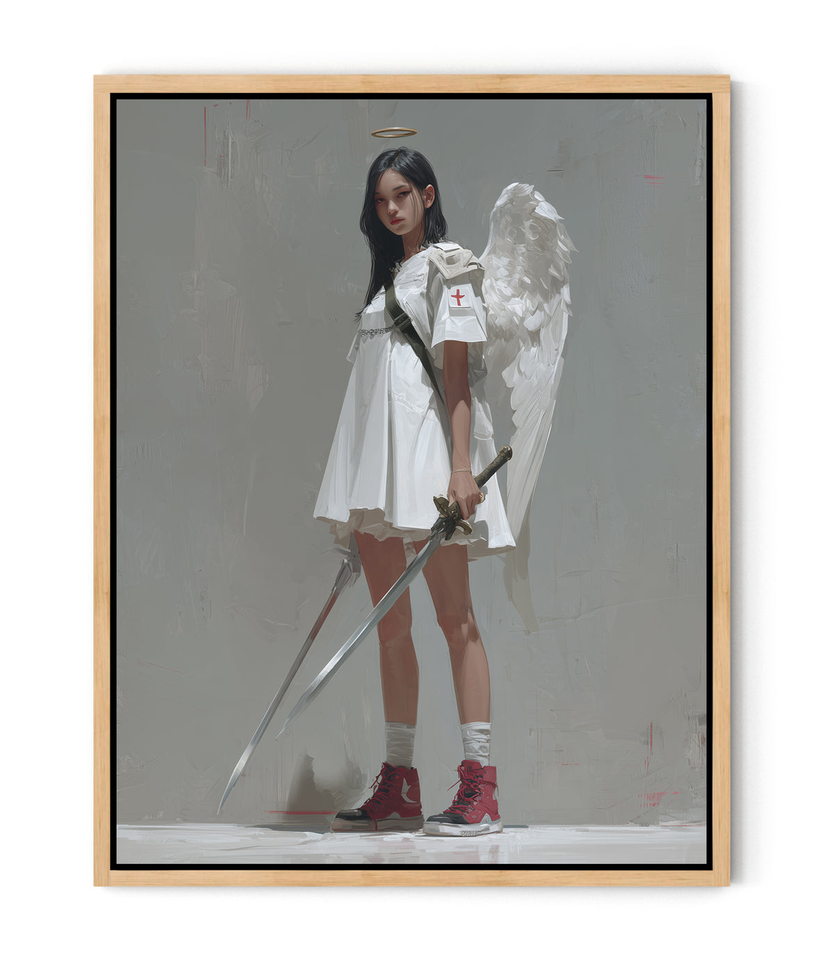 Guardian of the Cross – Modern Christian Angel Warrior Canvas Wall Art