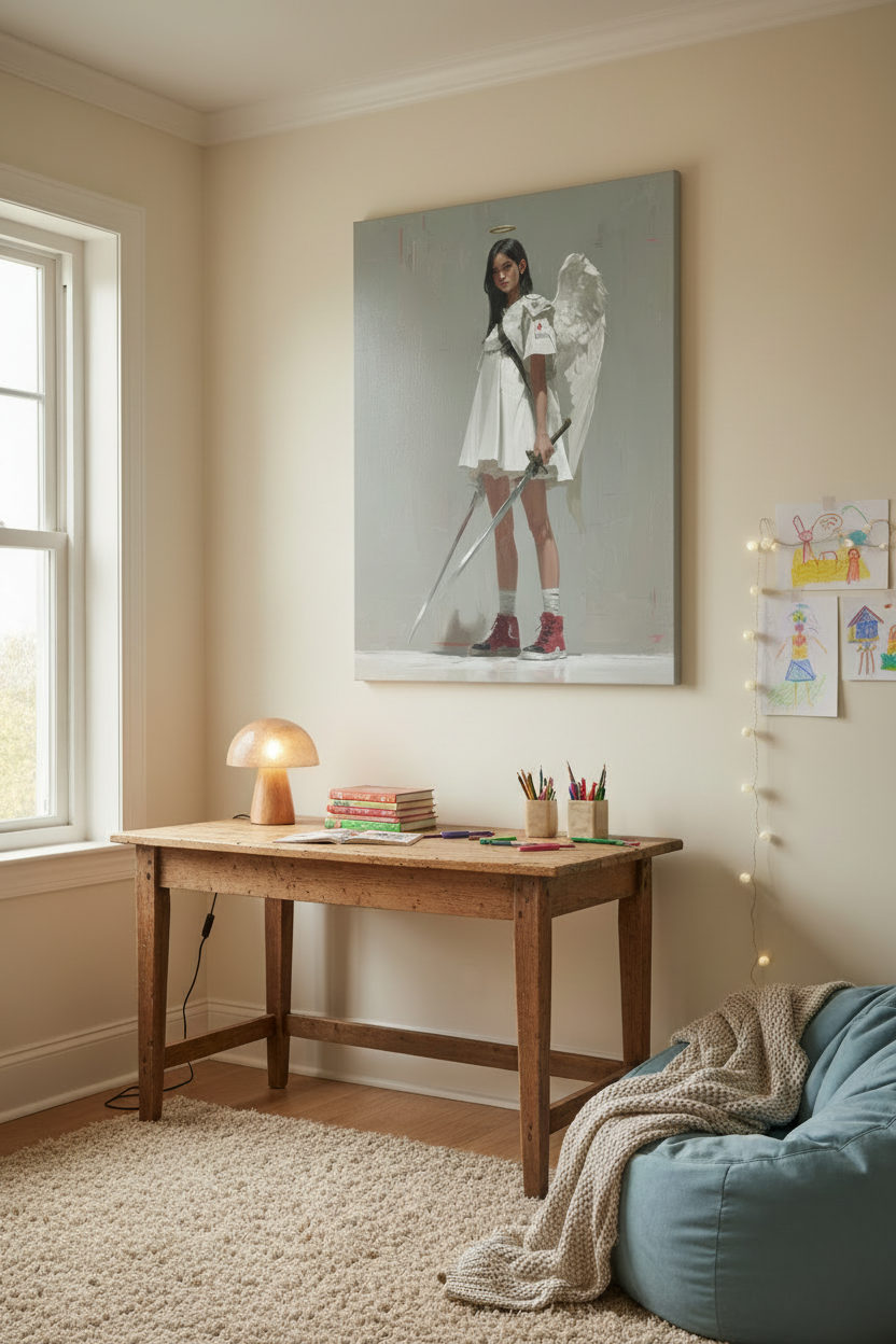 Guardian of the Cross – Modern Christian Angel Warrior Canvas Wall Art