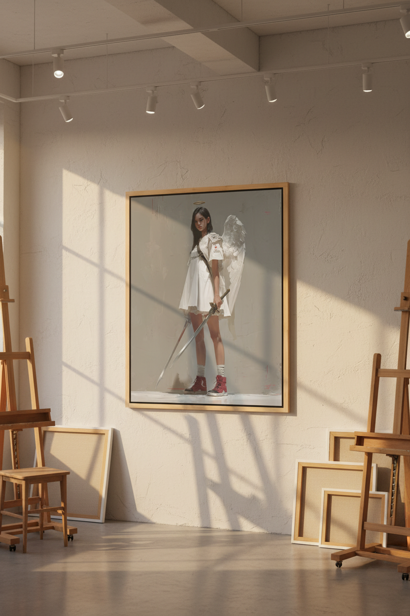 Guardian of the Cross – Modern Christian Angel Warrior Canvas Wall Art