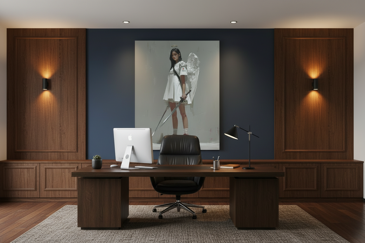 Guardian of the Cross – Modern Christian Angel Warrior Canvas Wall Art