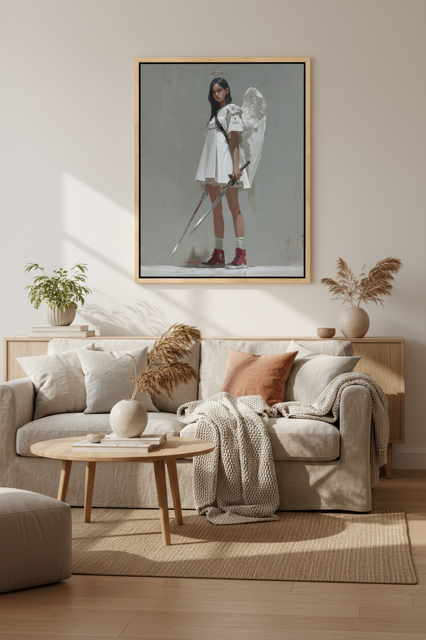 Guardian of the Cross – Modern Christian Angel Warrior Canvas Wall Art