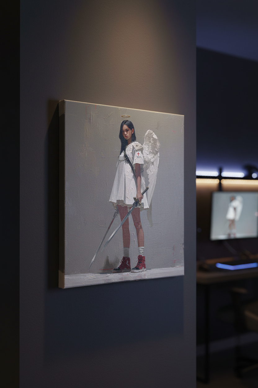 Guardian of the Cross – Modern Christian Angel Warrior Canvas Wall Art