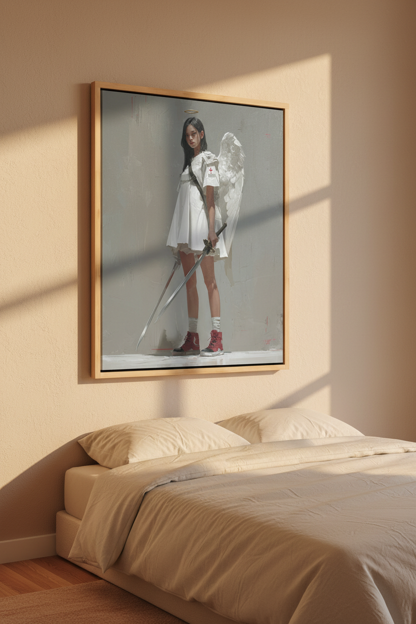 Guardian of the Cross – Modern Christian Angel Warrior Canvas Wall Art