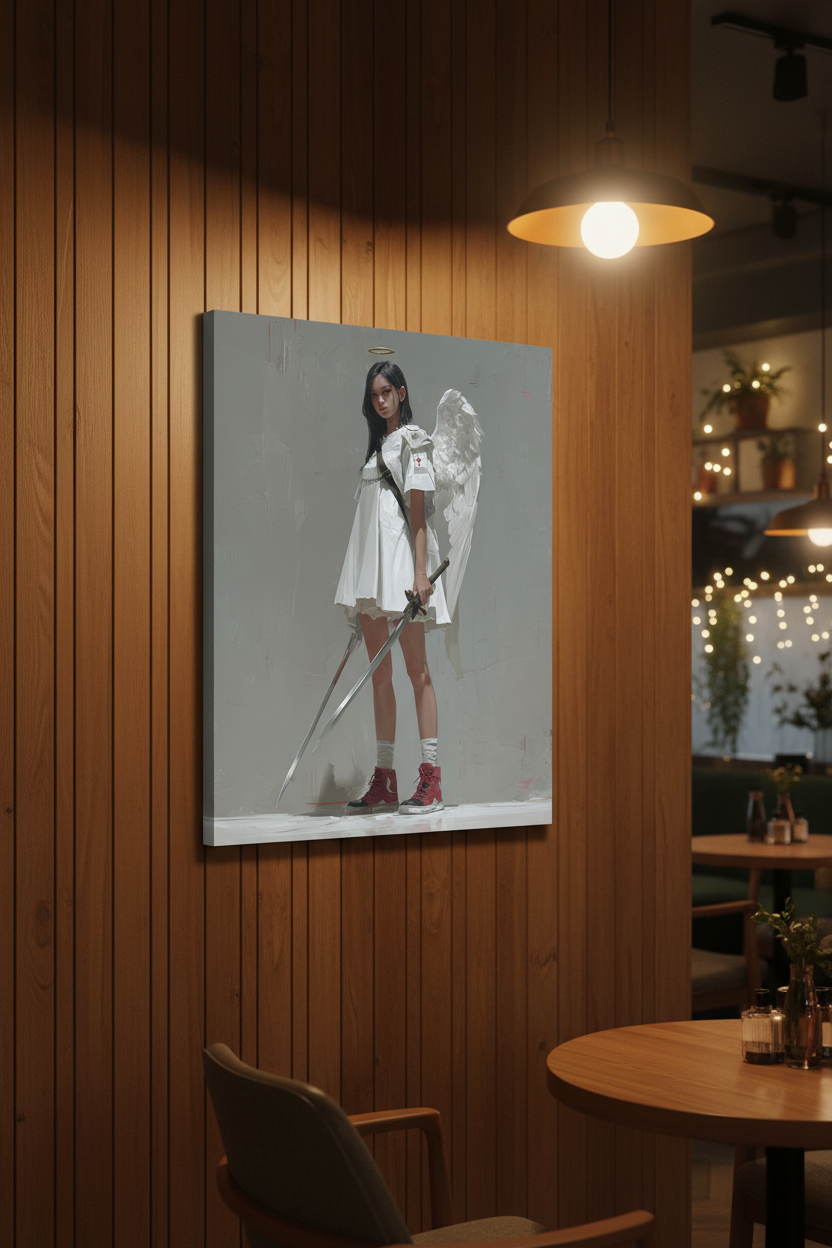 Guardian of the Cross – Modern Christian Angel Warrior Canvas Wall Art