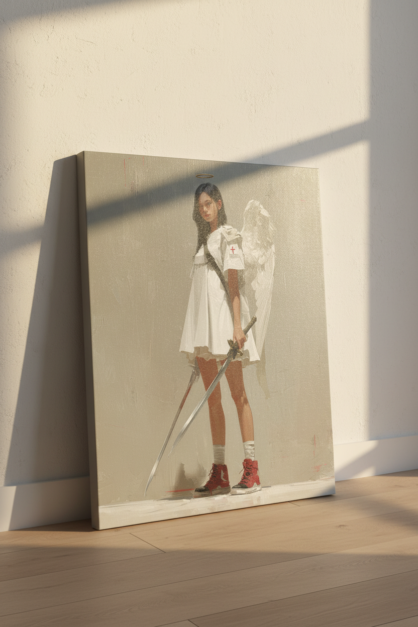Guardian of the Cross – Modern Christian Angel Warrior Canvas Wall Art