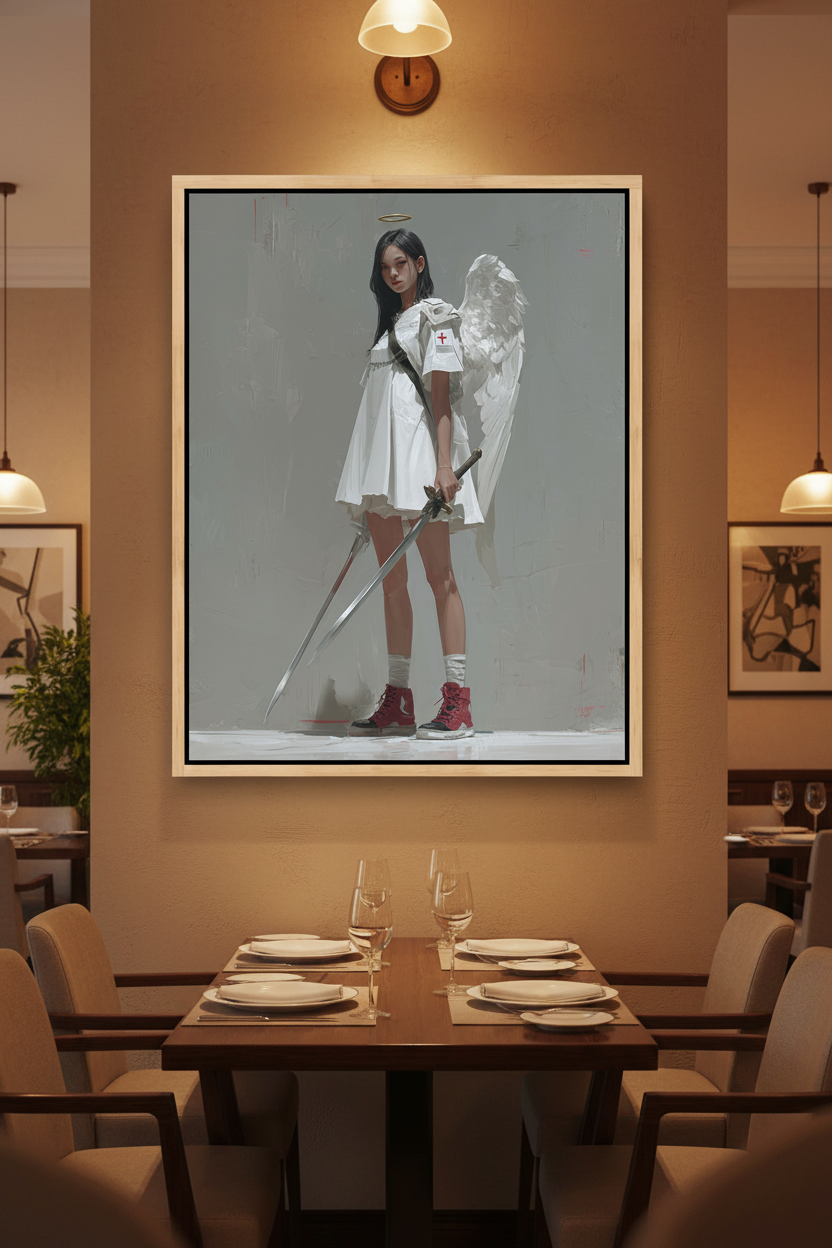 Guardian of the Cross – Modern Christian Angel Warrior Canvas Wall Art