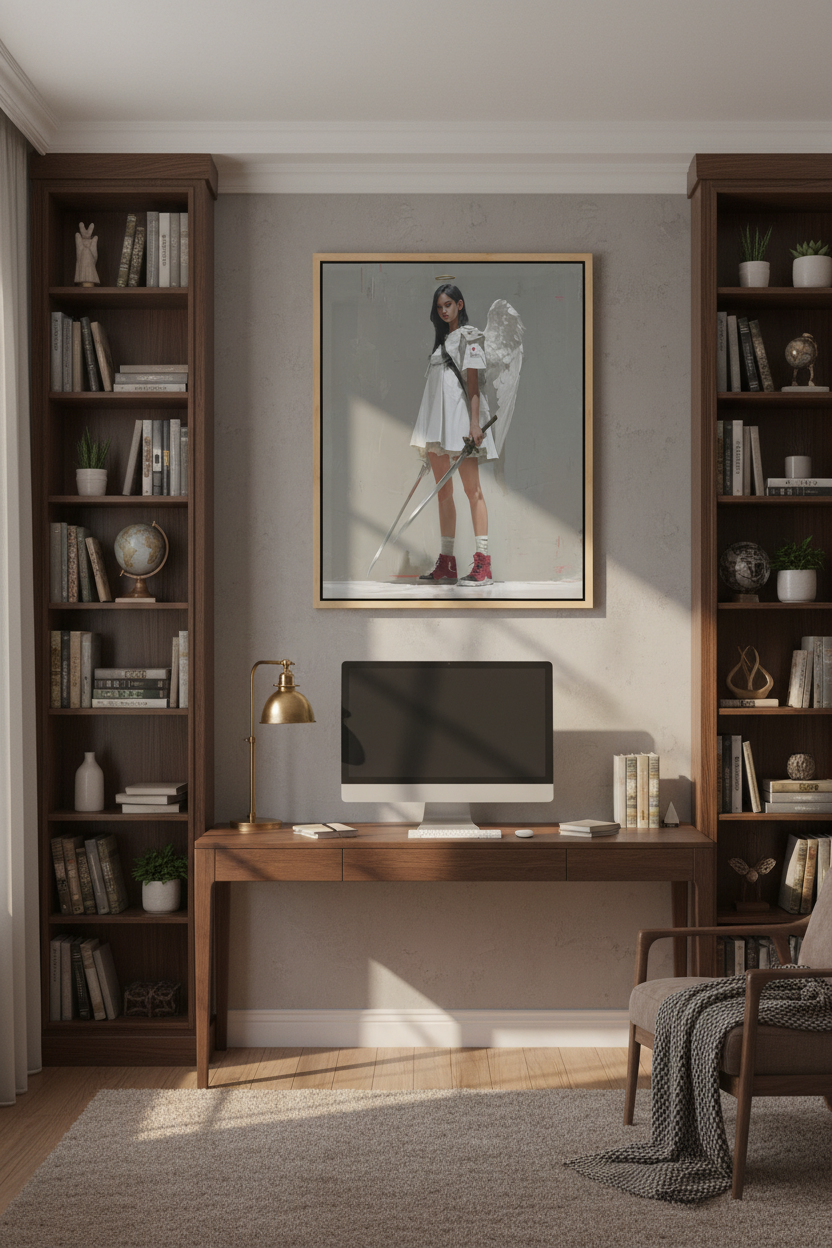 Guardian of the Cross – Modern Christian Angel Warrior Canvas Wall Art