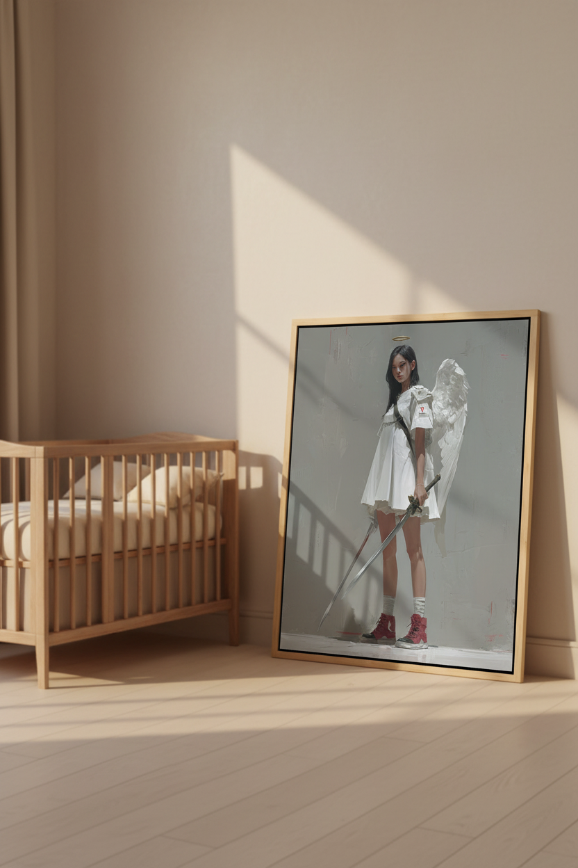 Guardian of the Cross – Modern Christian Angel Warrior Canvas Wall Art
