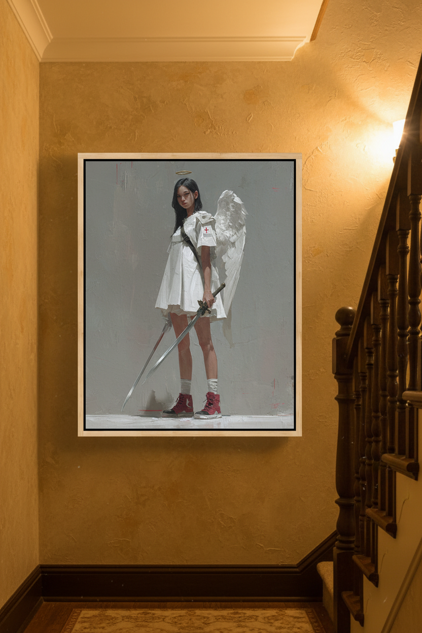 Guardian of the Cross – Modern Christian Angel Warrior Canvas Wall Art