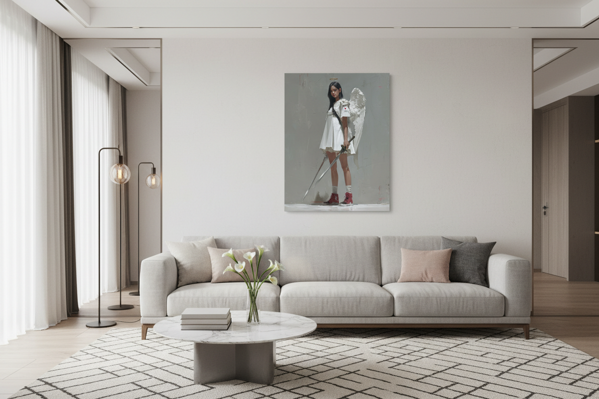 Guardian of the Cross – Modern Christian Angel Warrior Canvas Wall Art