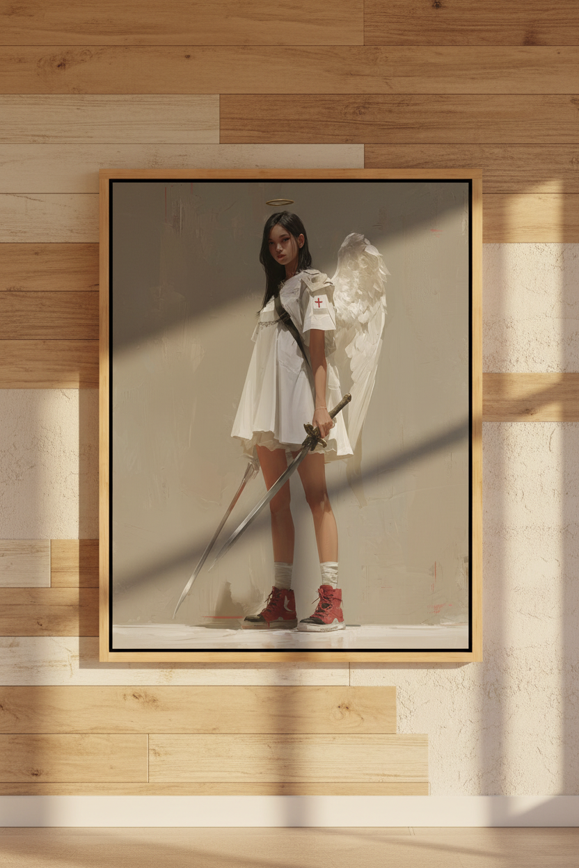 Guardian of the Cross – Modern Christian Angel Warrior Canvas Wall Art