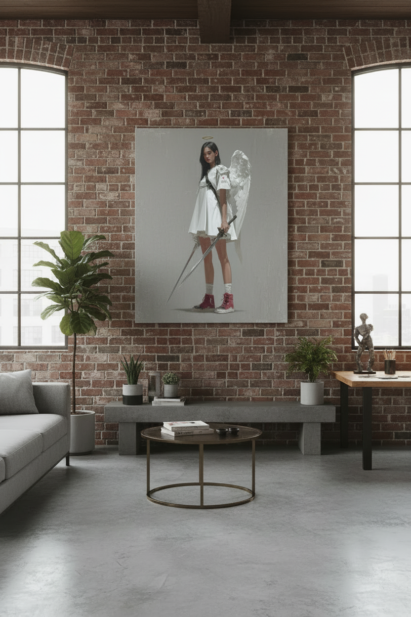 Guardian of the Cross – Modern Christian Angel Warrior Canvas Wall Art
