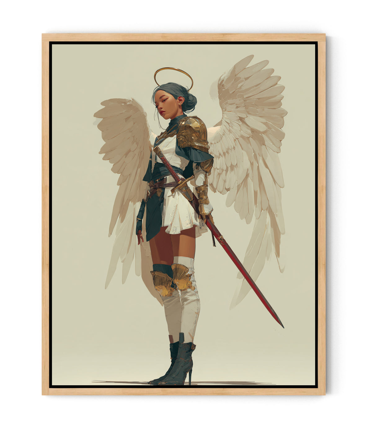 Heavenly Sentinel – Female Warrior Angel Christian Canvas Wall Art