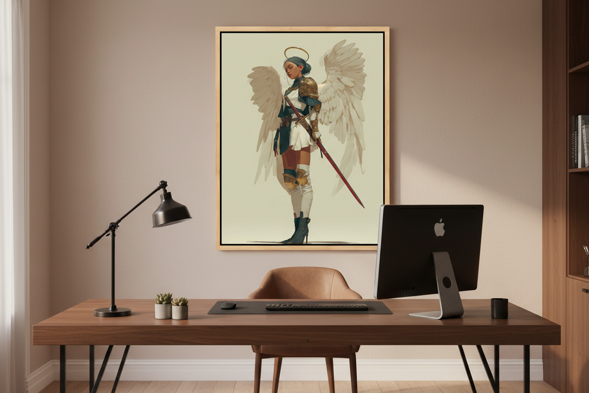 Heavenly Sentinel – Female Warrior Angel Christian Canvas Wall Art