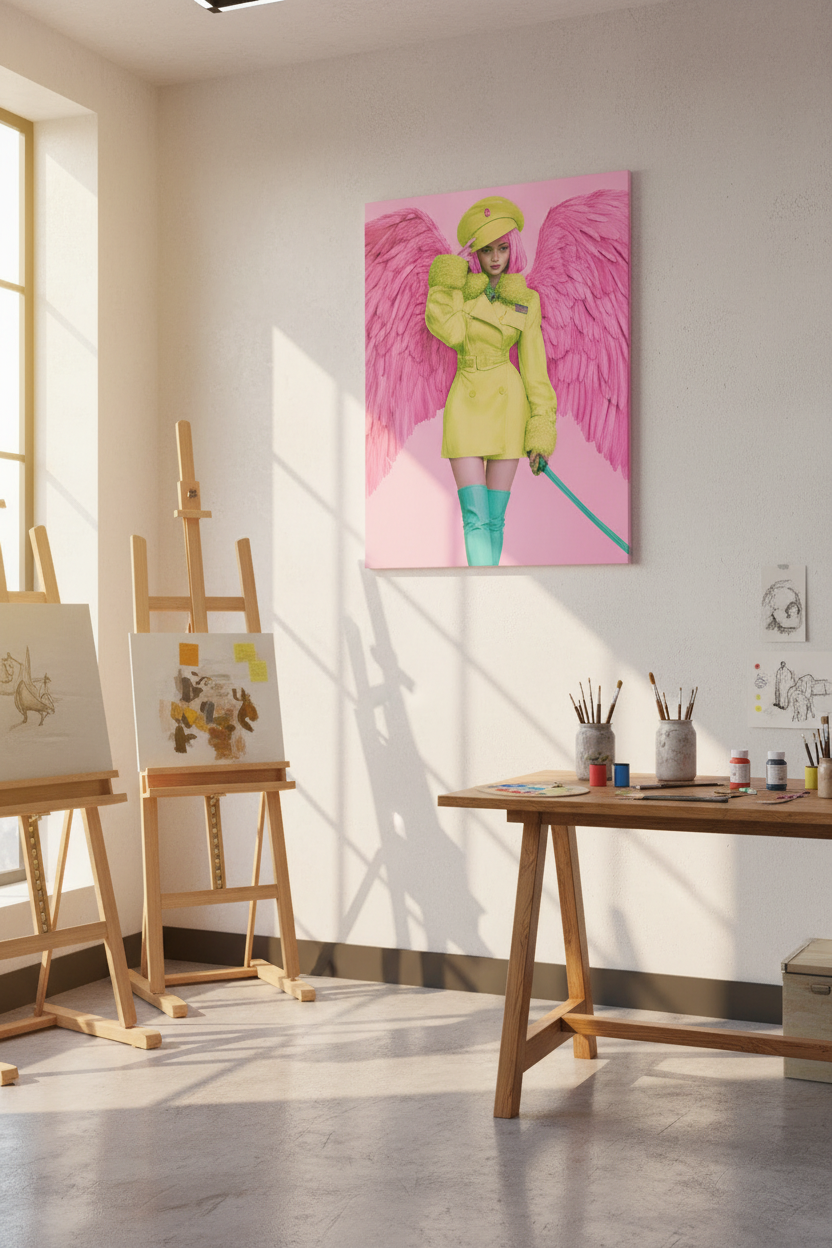 Fearless in Faith – Modern Pink Angel Christian Canvas Wall Art