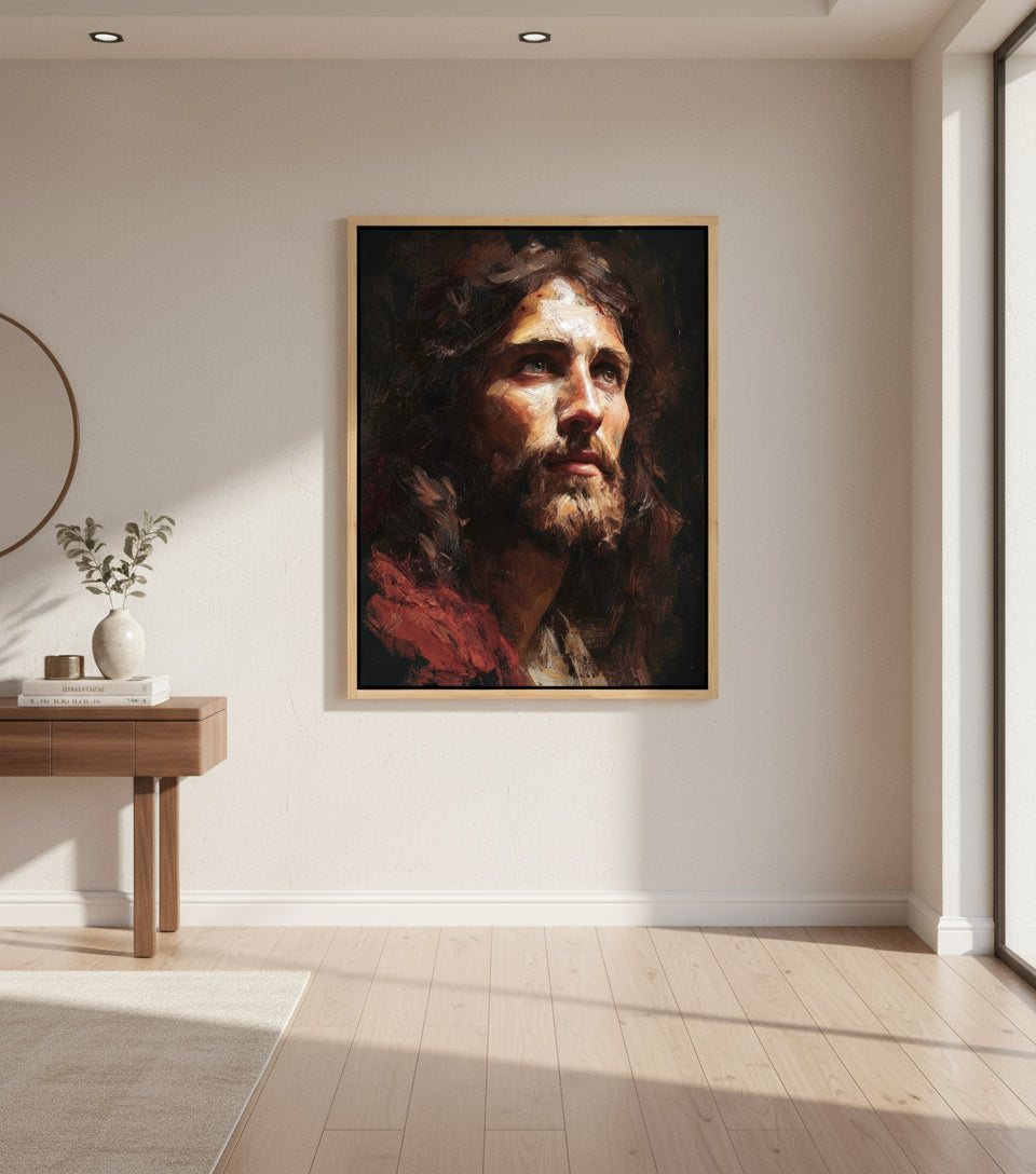 Jesus Looking Toward the Light – Realistic Christian Portrait