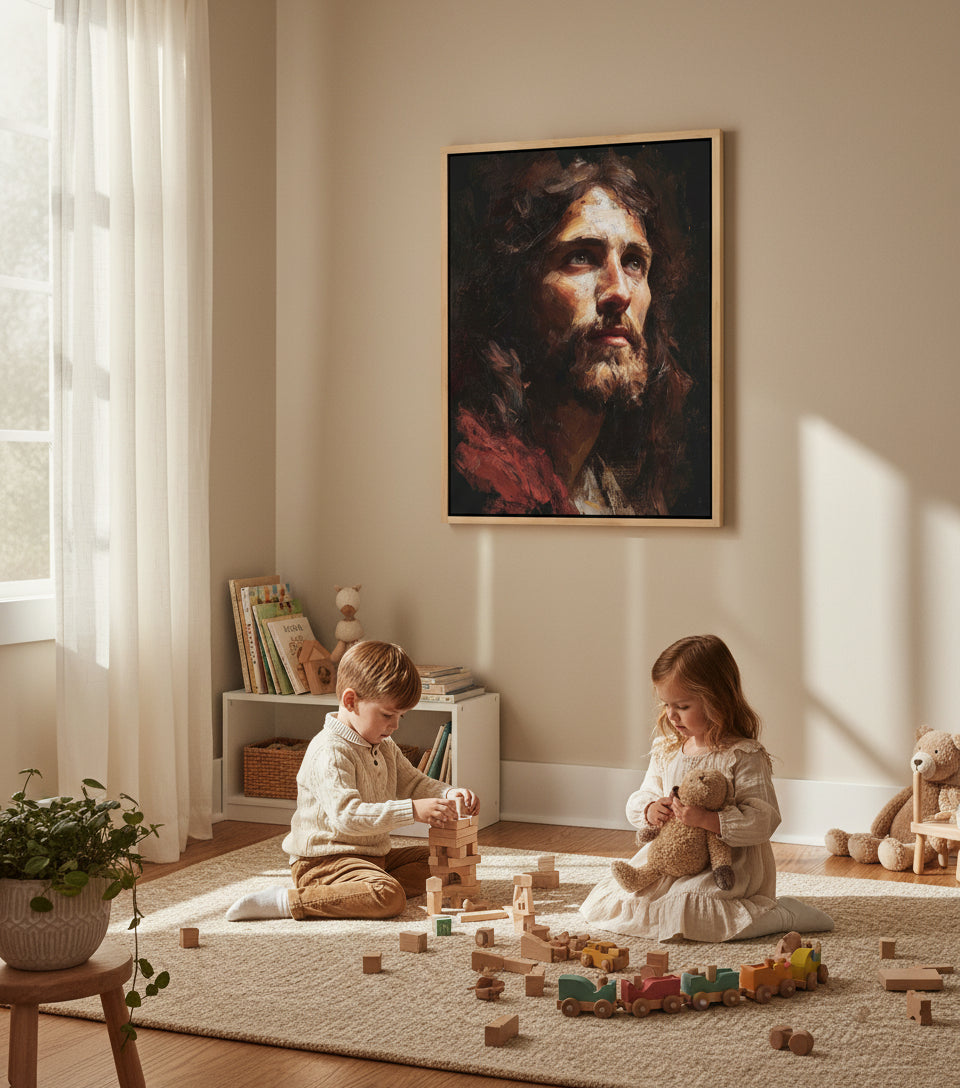 Jesus Looking Toward the Light – Realistic Christian Portrait