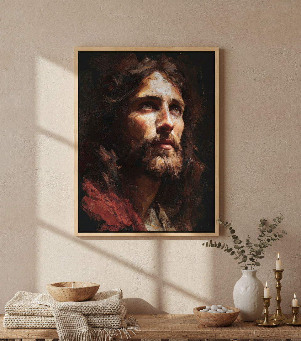 Jesus Looking Toward the Light – Realistic Christian Portrait