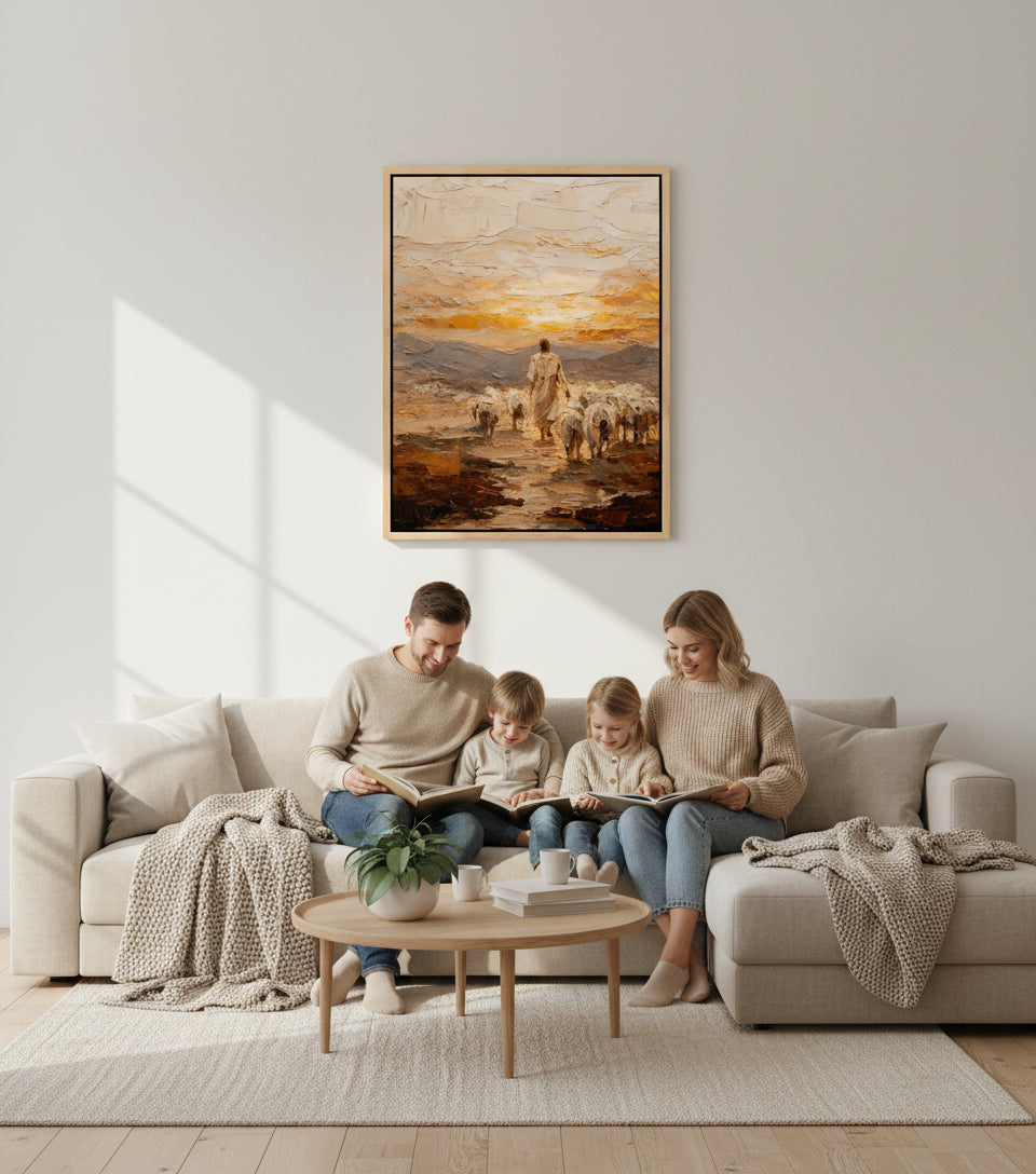 Good Shepherd Leading His Flock – Textured Oil Painting