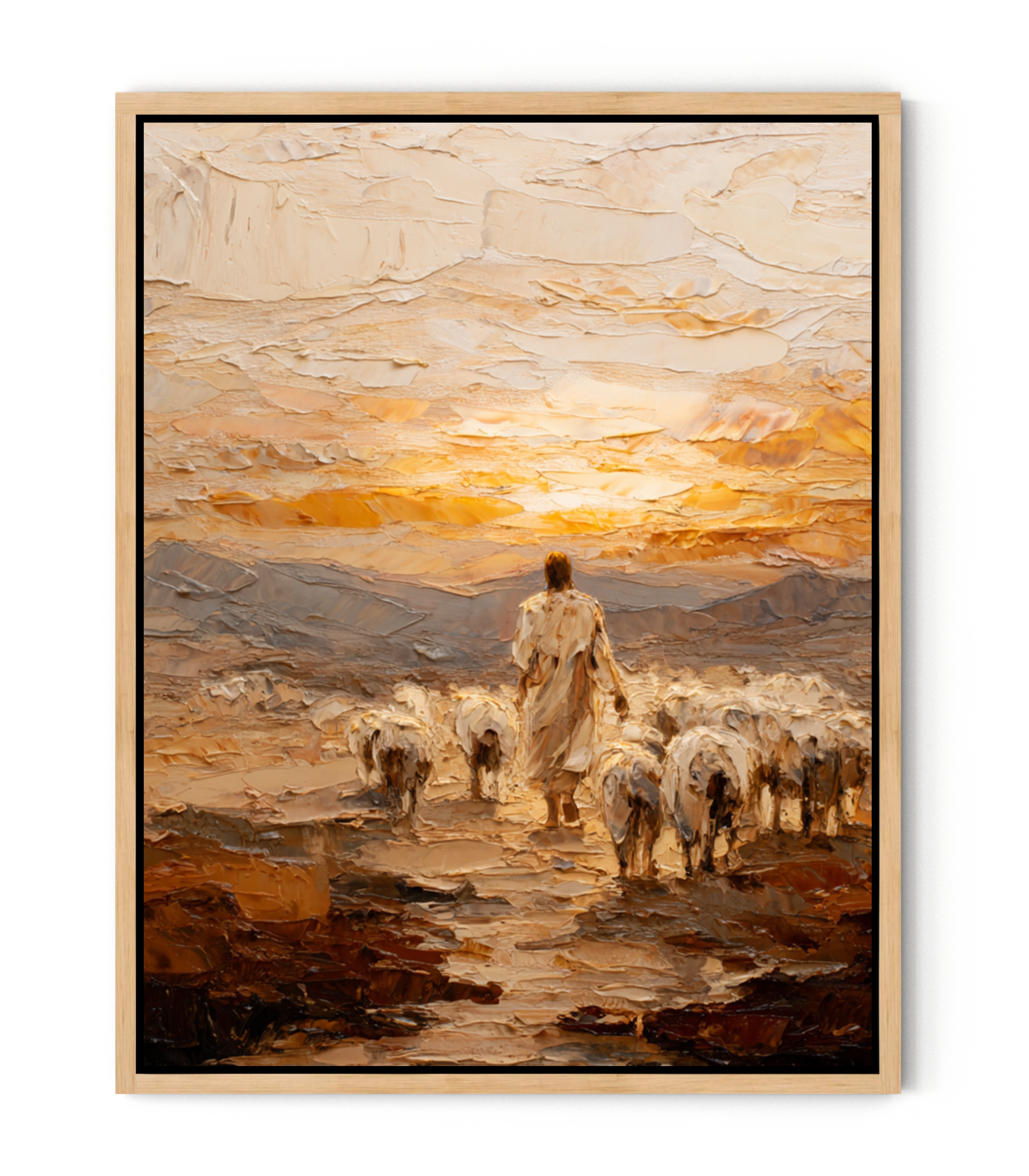 Good Shepherd Leading His Flock – Textured Oil Painting