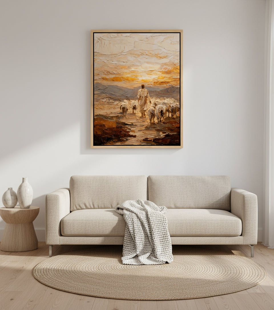 Good Shepherd Leading His Flock – Textured Oil Painting