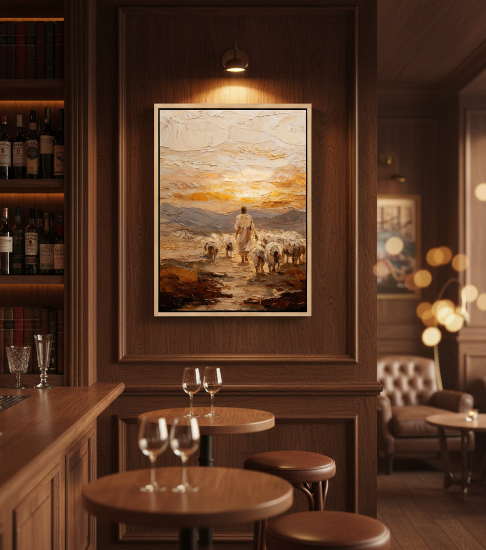 Good Shepherd Leading His Flock – Textured Oil Painting