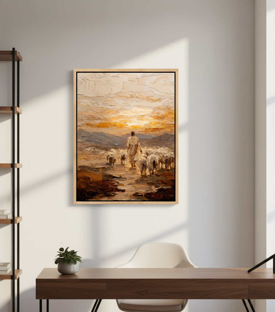 Good Shepherd Leading His Flock – Textured Oil Painting