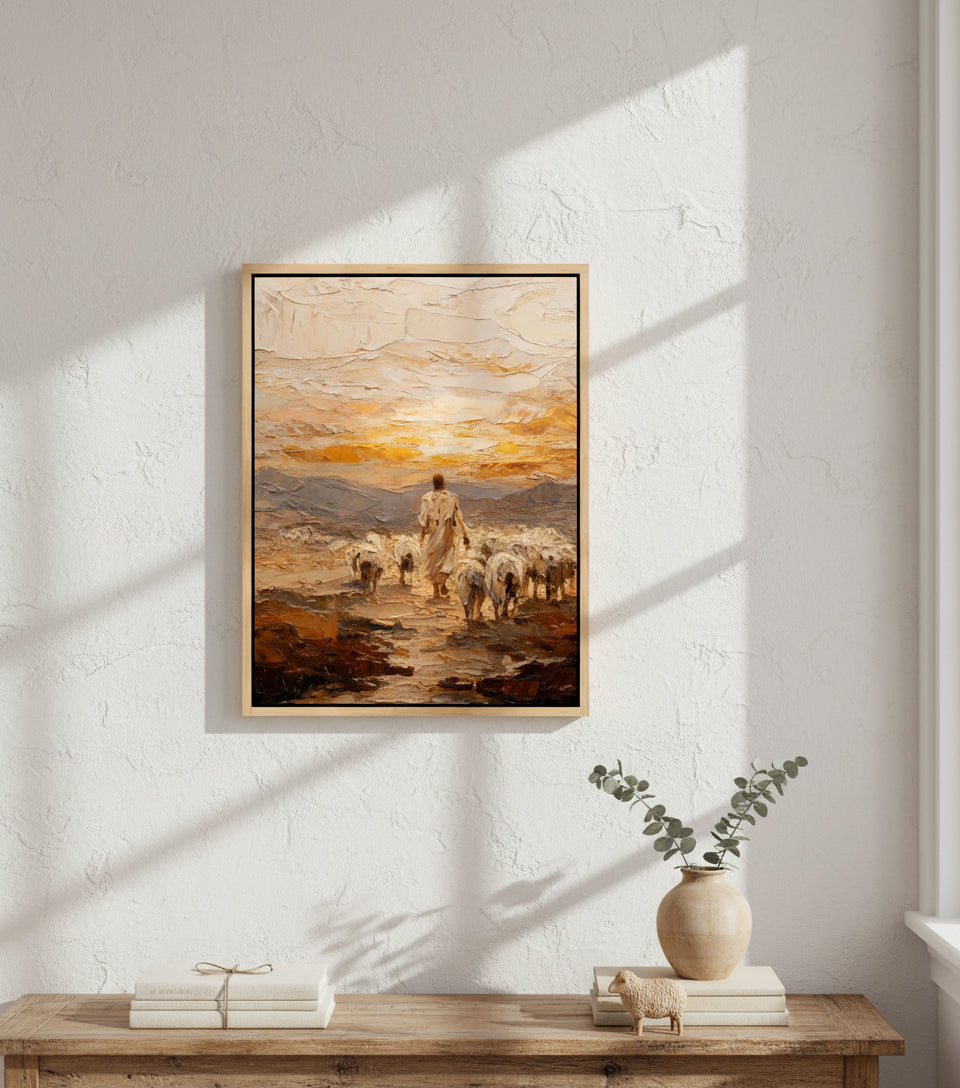 Good Shepherd Leading His Flock – Textured Oil Painting