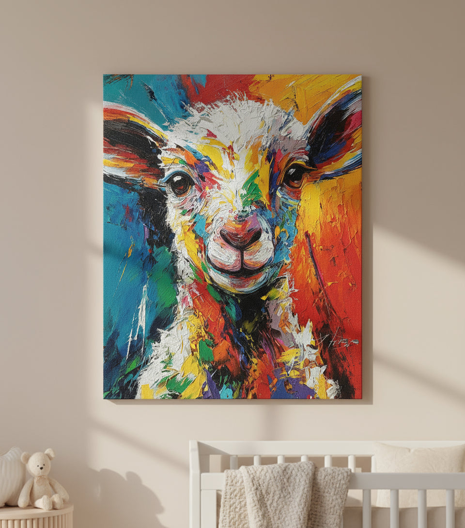 Colorful Lamb Painting – Abstract Christian Wall Art