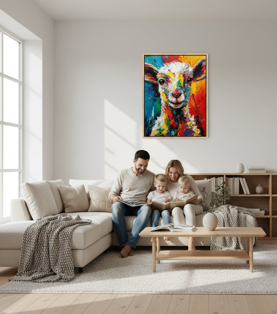 Colorful Lamb Painting – Abstract Christian Wall Art