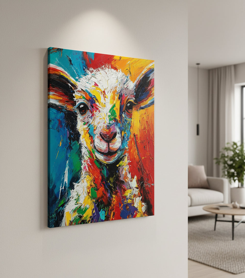 Colorful Lamb Painting – Abstract Christian Wall Art