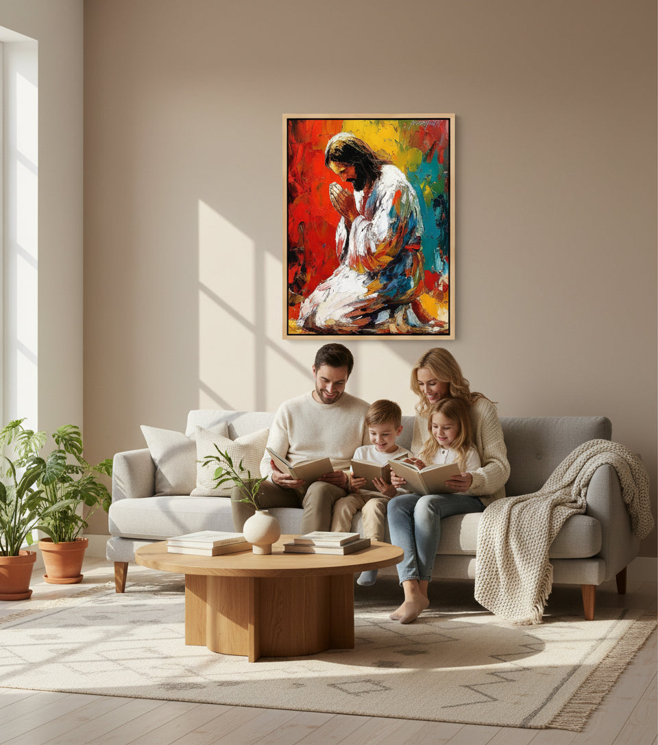 Colorful Jesus Praying – Abstract Oil Painting faithfulprints