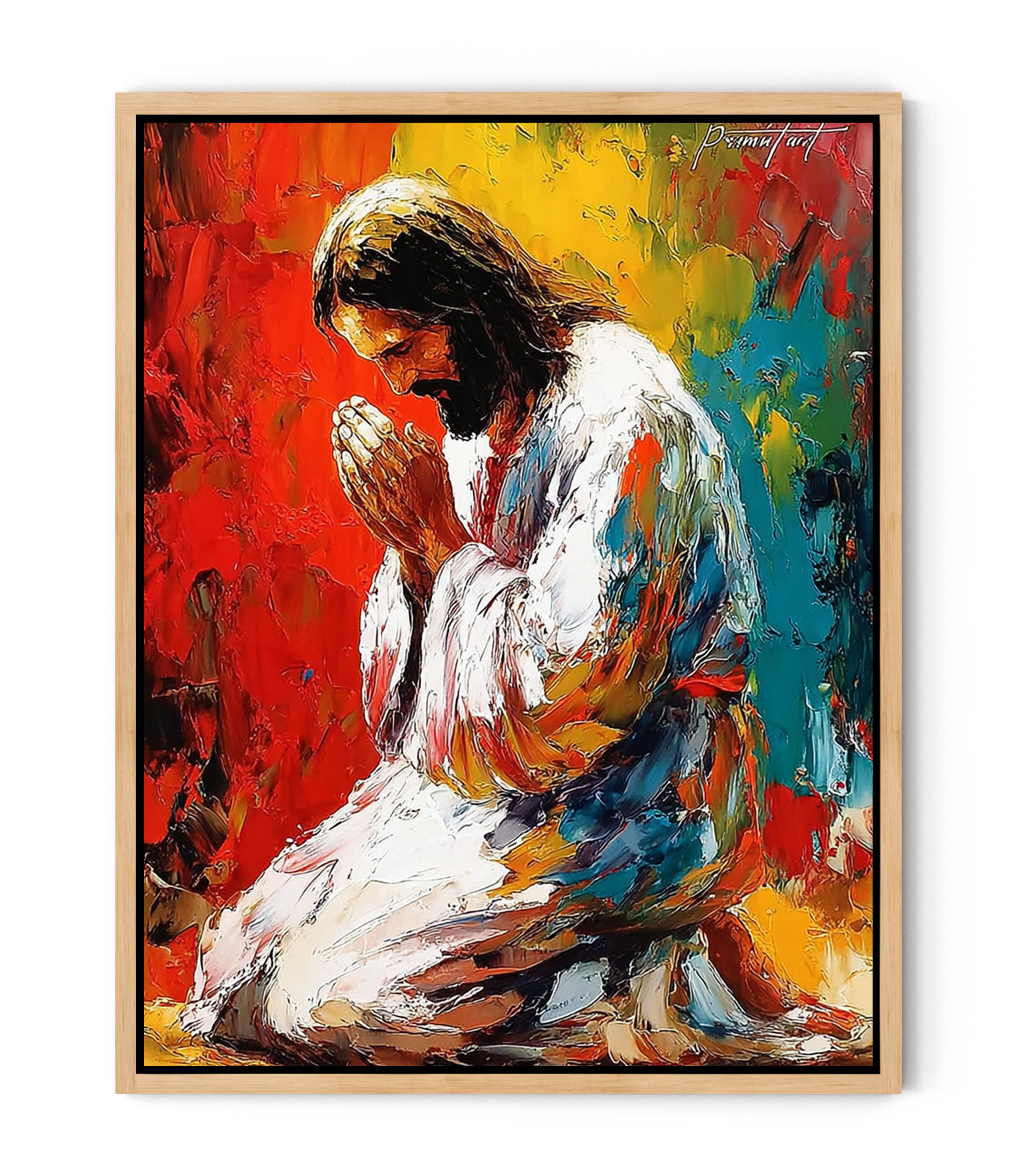 Colorful Jesus Praying – Abstract Oil Painting faithfulprints