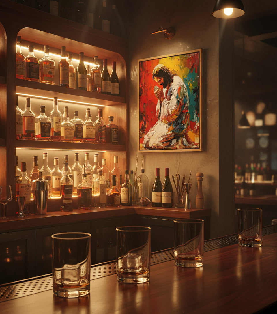 Colorful Jesus Praying – Abstract Oil Painting faithfulprints