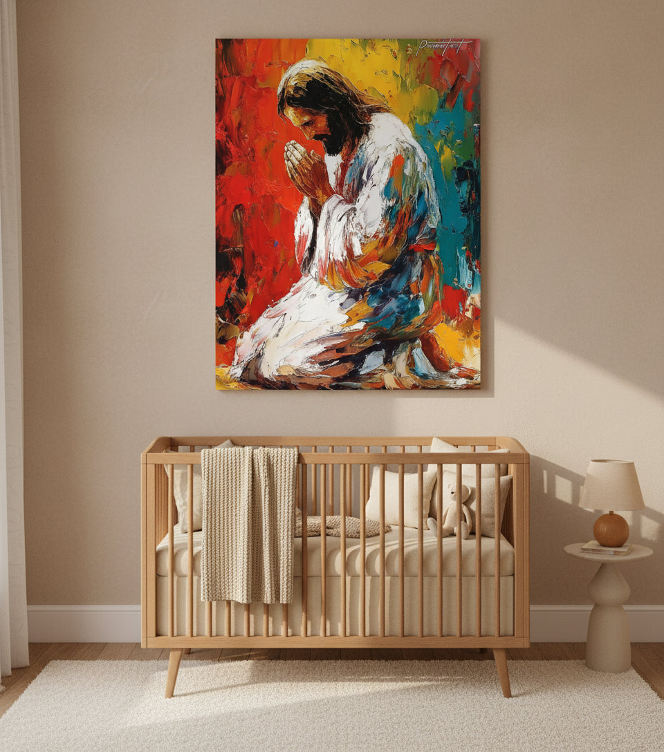 Colorful Jesus Praying – Abstract Oil Painting faithfulprints