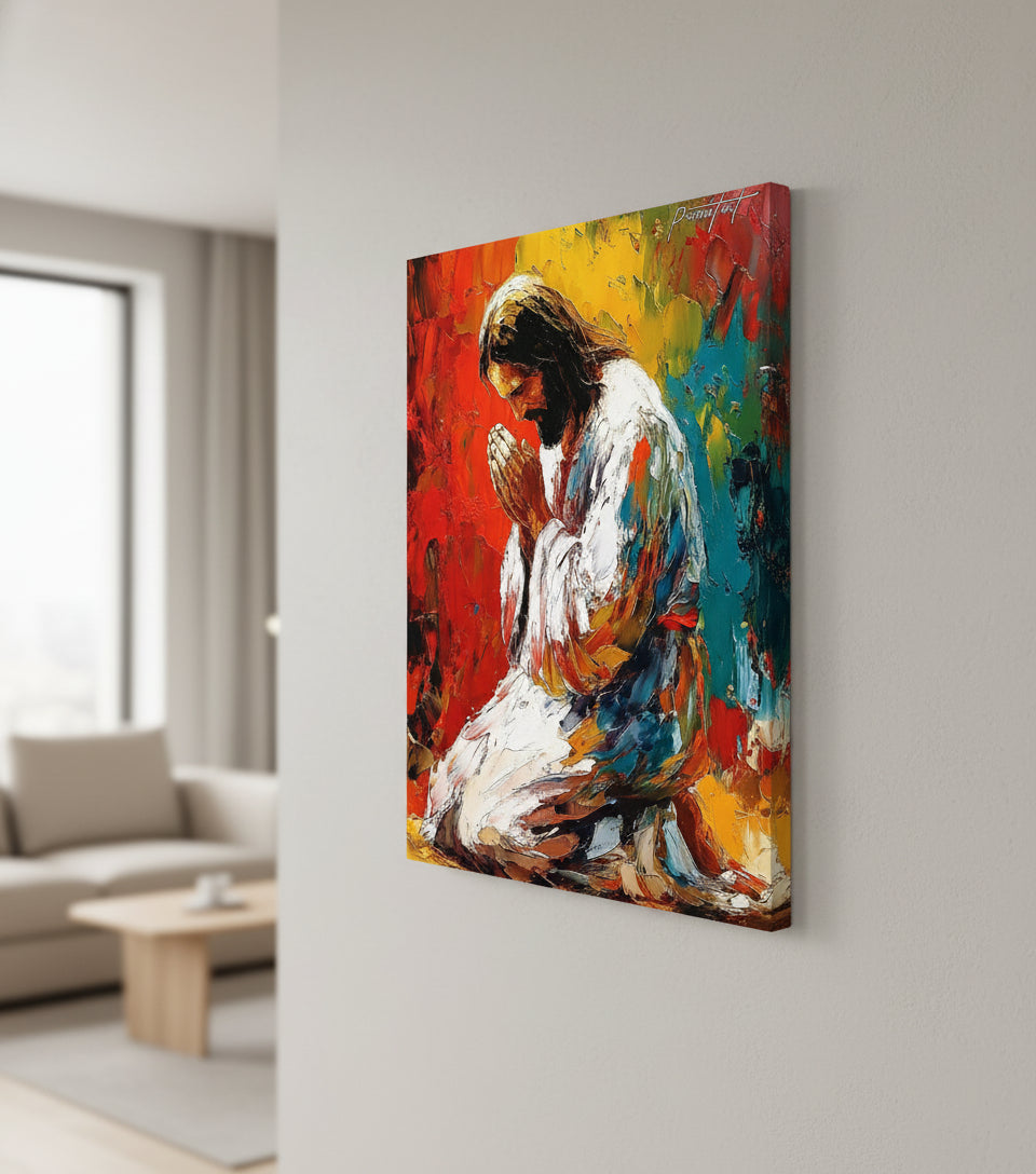 Colorful Jesus Praying – Abstract Oil Painting faithfulprints