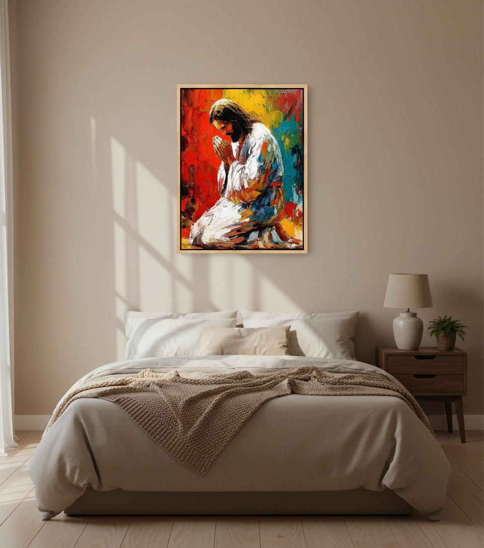 Colorful Jesus Praying – Abstract Oil Painting faithfulprints