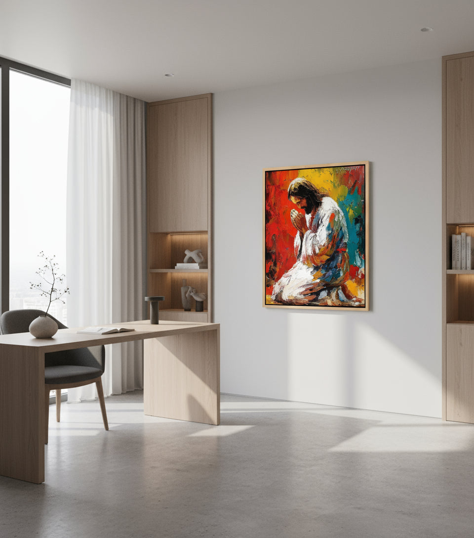 Colorful Jesus Praying – Abstract Oil Painting faithfulprints