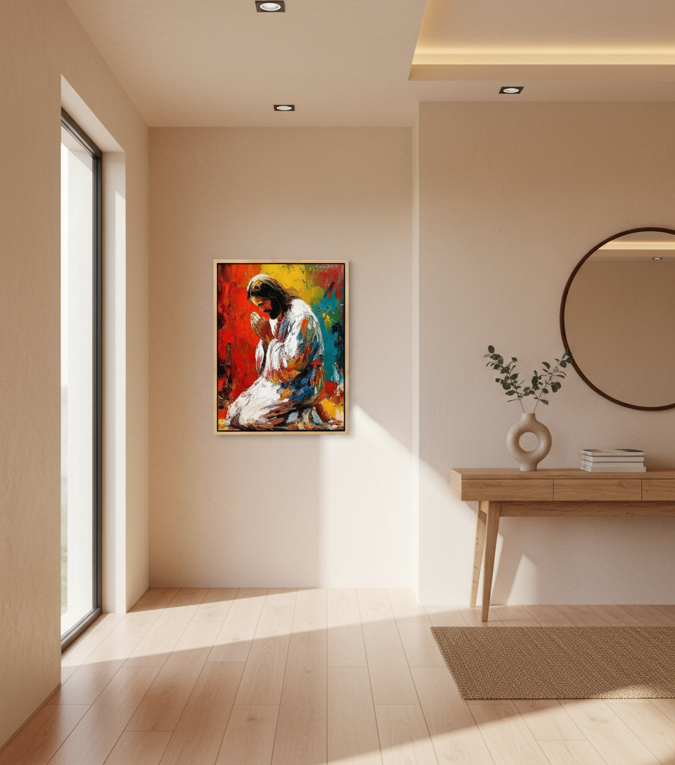 Colorful Jesus Praying – Abstract Oil Painting faithfulprints