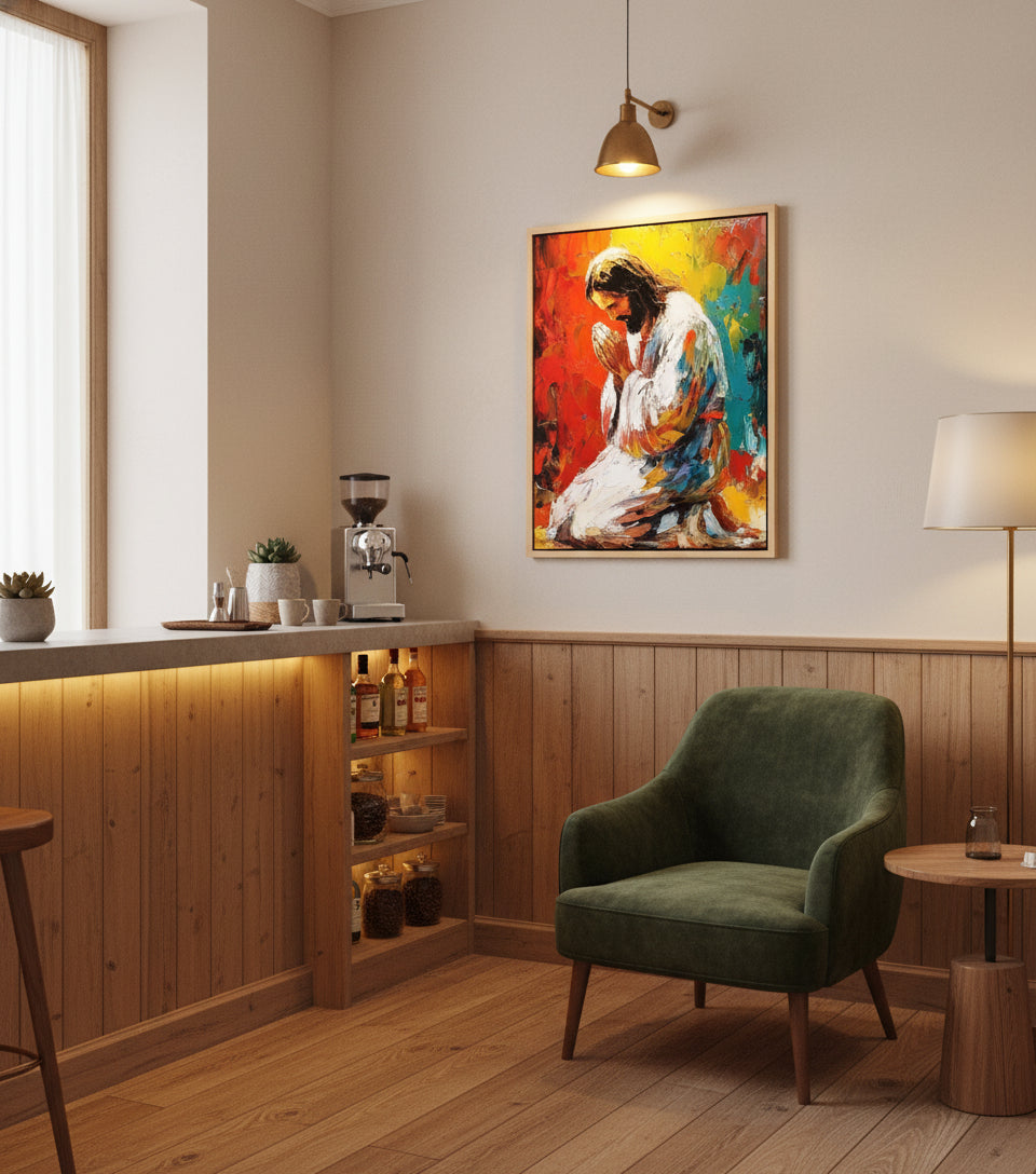 Colorful Jesus Praying – Abstract Oil Painting faithfulprints