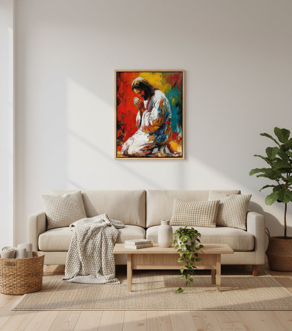 Colorful Jesus Praying – Abstract Oil Painting faithfulprints