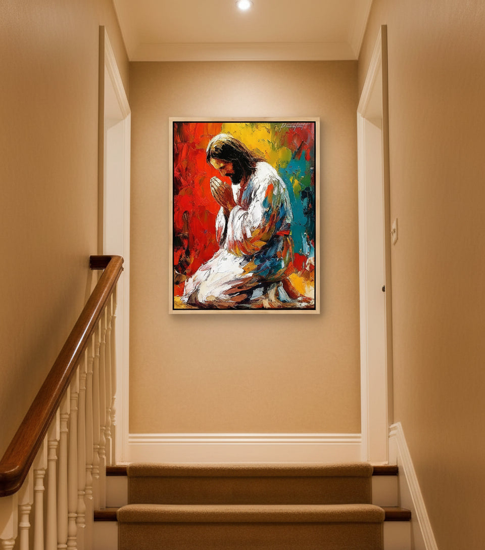 Colorful Jesus Praying – Abstract Oil Painting faithfulprints