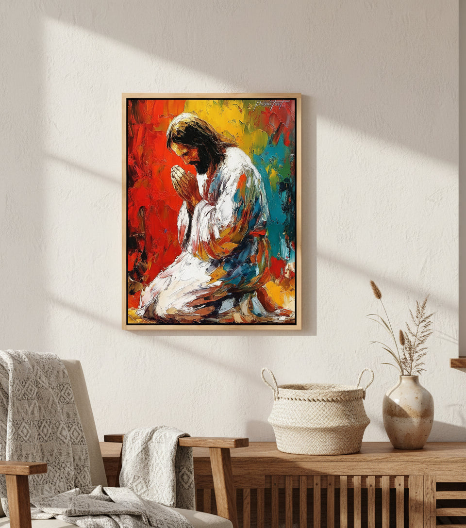 Colorful Jesus Praying – Abstract Oil Painting faithfulprints