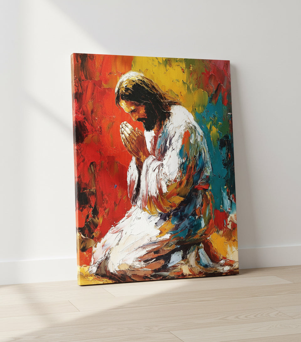Colorful Jesus Praying – Abstract Oil Painting faithfulprints
